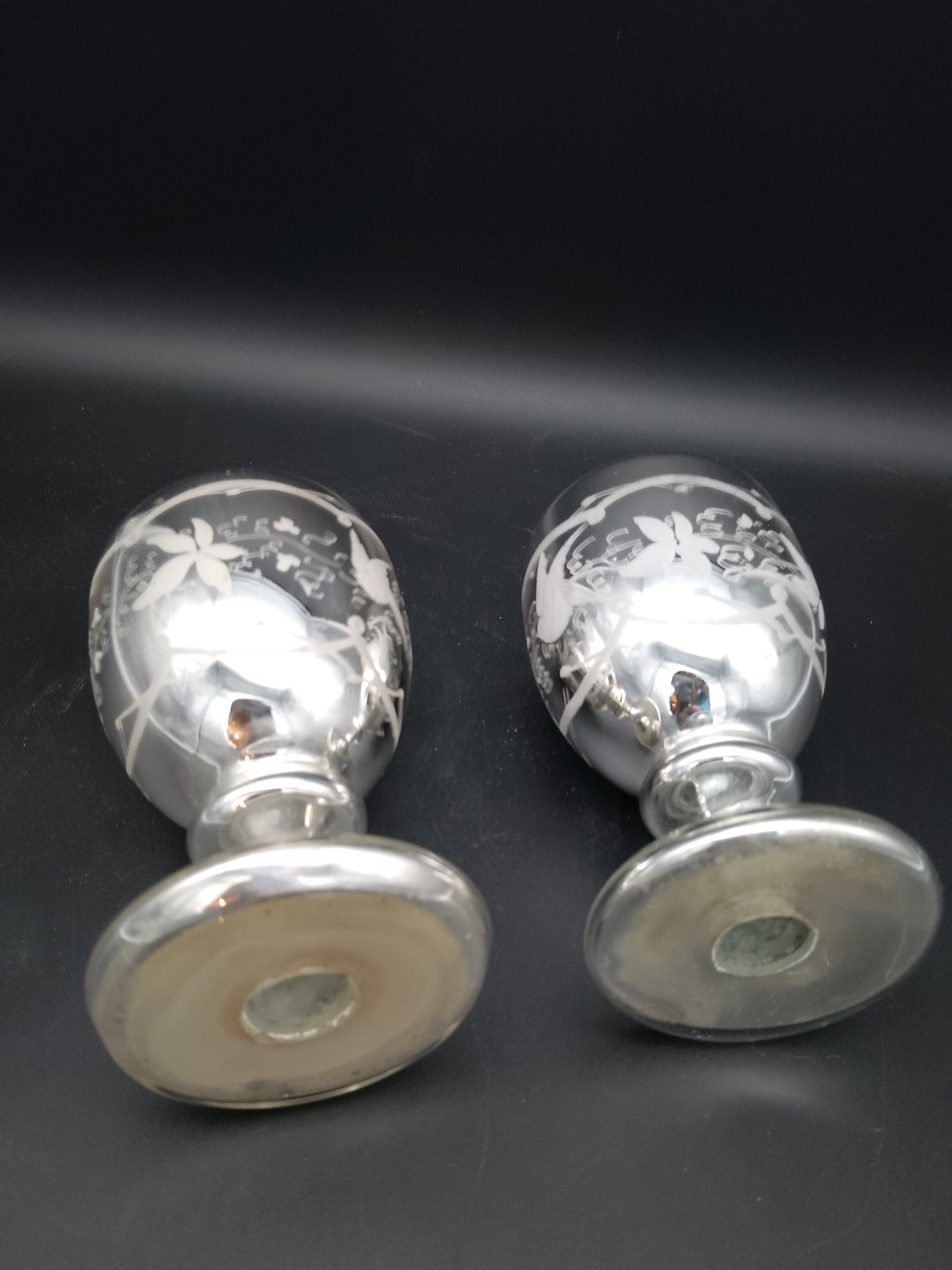 2 Glas Kelche Bauernsilber mit Schneemalerei innen gold - Antik Böhmen Mähren 1880-1900