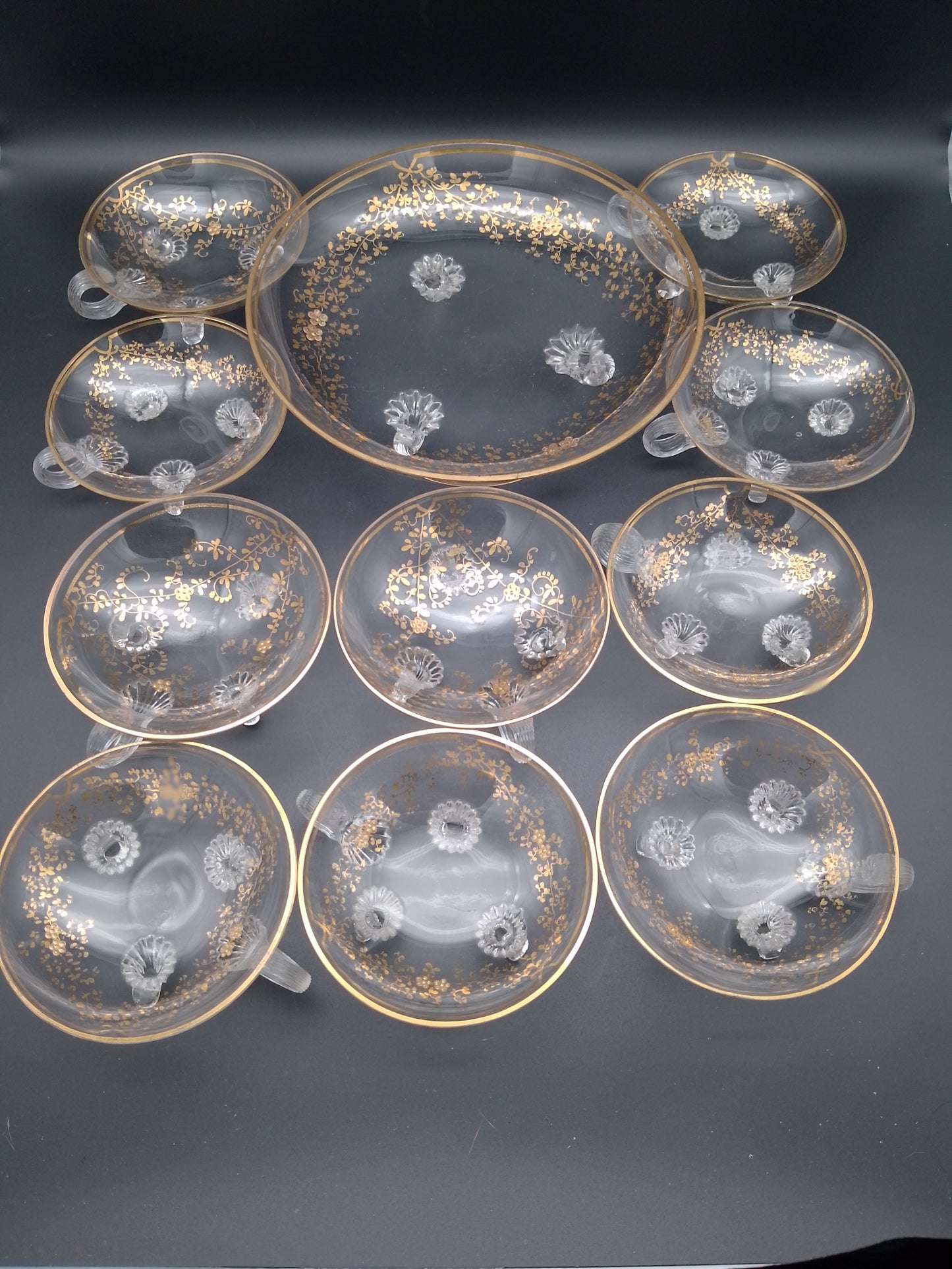 Dessert Schalen Set Tazza aus Glas mit Goldrand und floralem DeKor