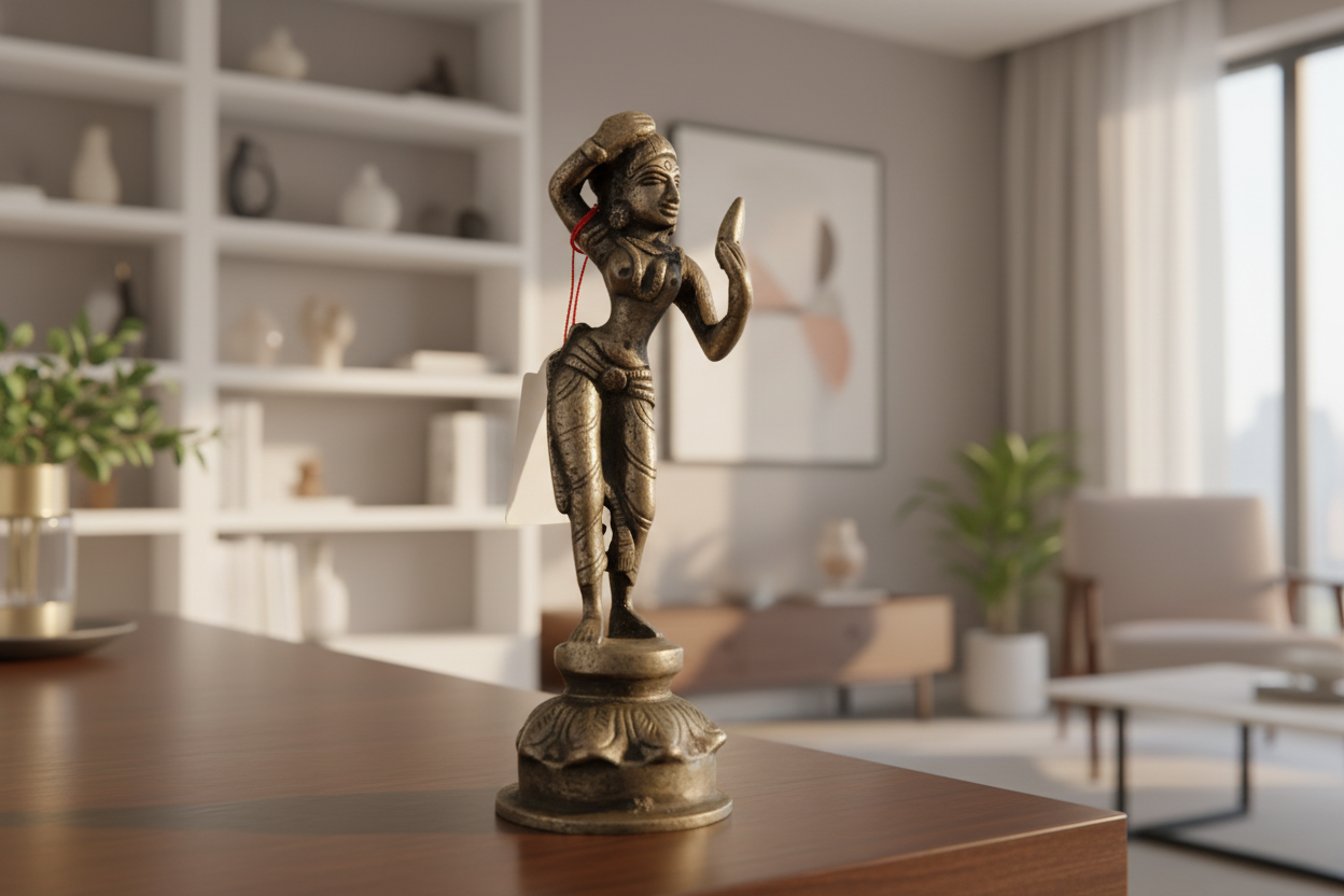 Antike indische Figur aus heller silbriger Bronze