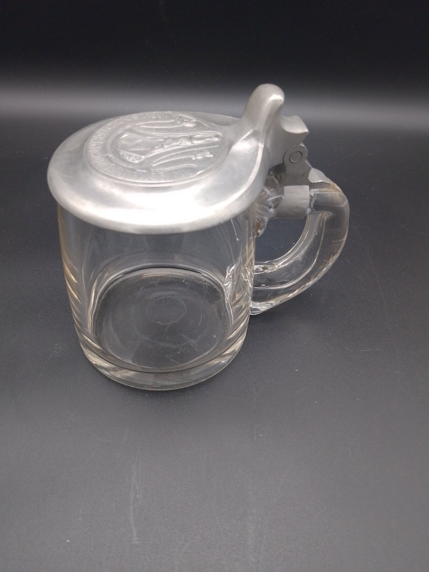 Studentika Glas Bierkrug mit Zinndeckel aus dem Jugendstil