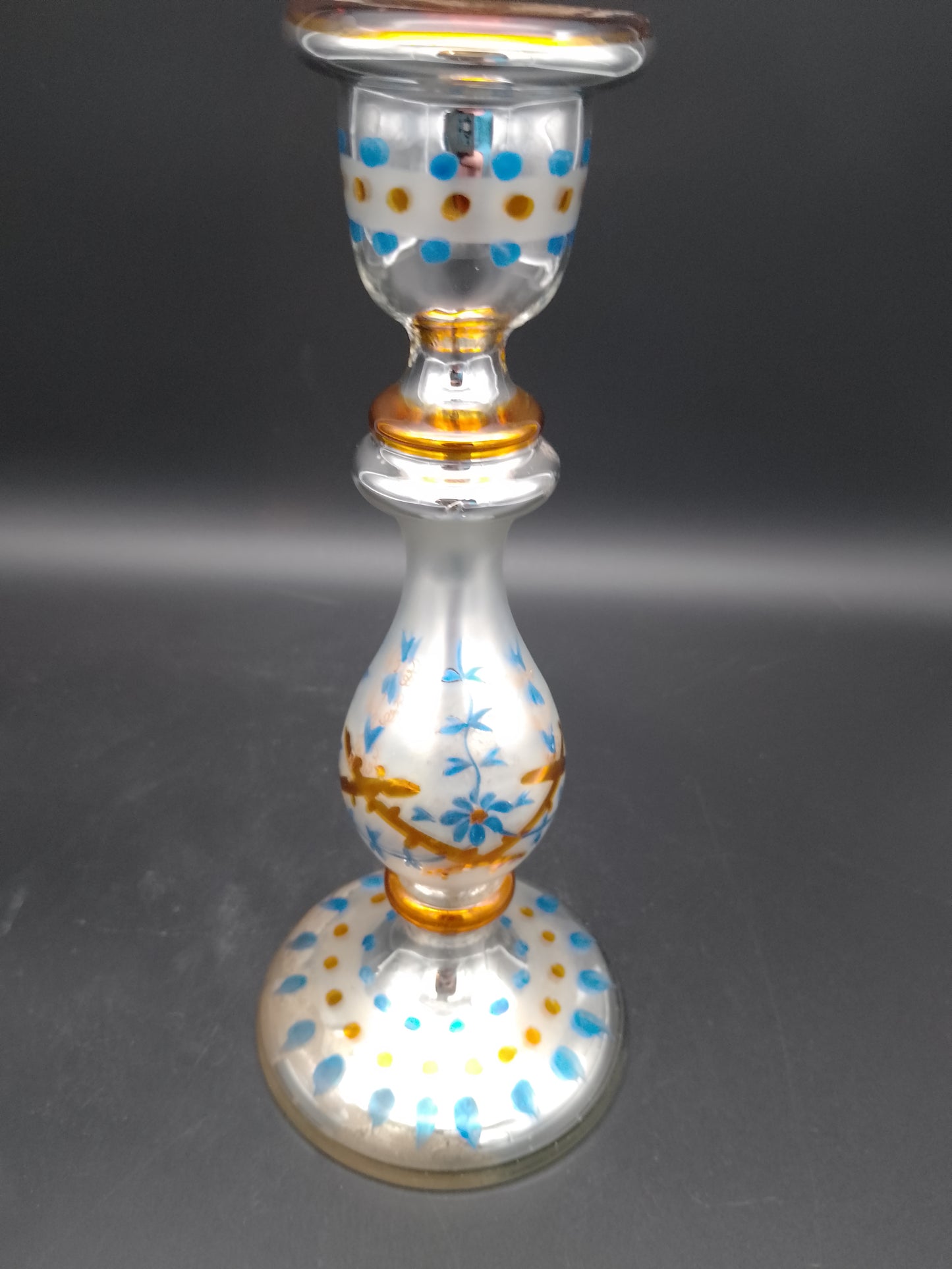 Glaskerzenleuchter alt, Bauernsilber