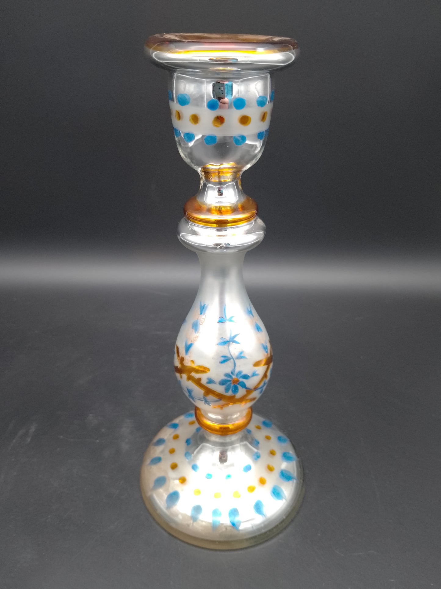 Glaskerzenleuchter alt, Bauernsilber