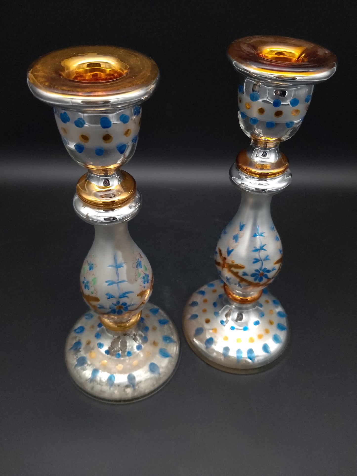 Glaskerzenleuchter alt, Bauernsilber