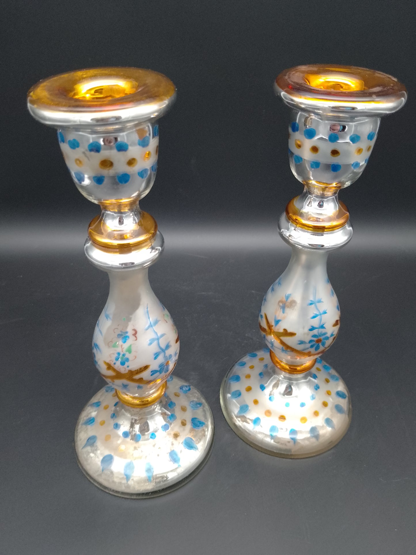 Glaskerzenleuchter alt, Bauernsilber