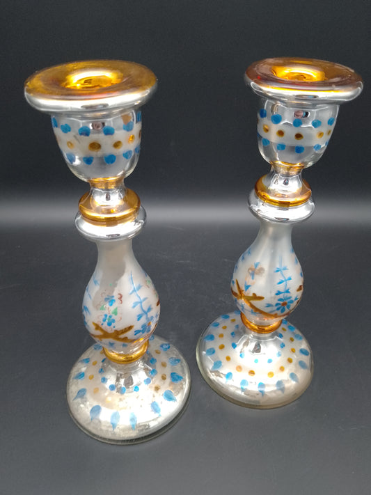 Glaskerzenleuchter alt, Bauernsilber