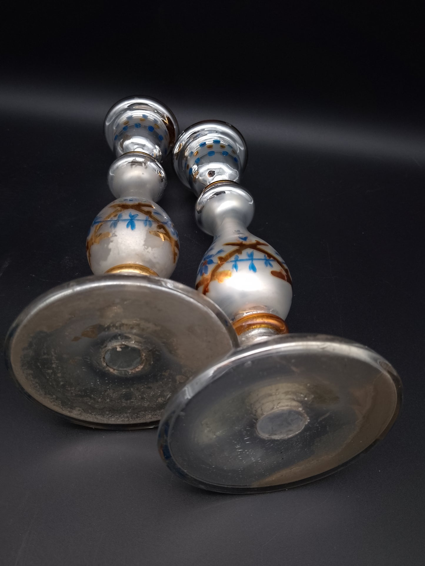 Glaskerzenleuchter alt, Bauernsilber