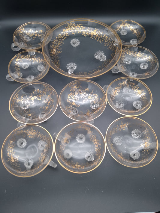 Dessert Schalen Set Tazza aus Glas mit Goldrand und floralem DeKor