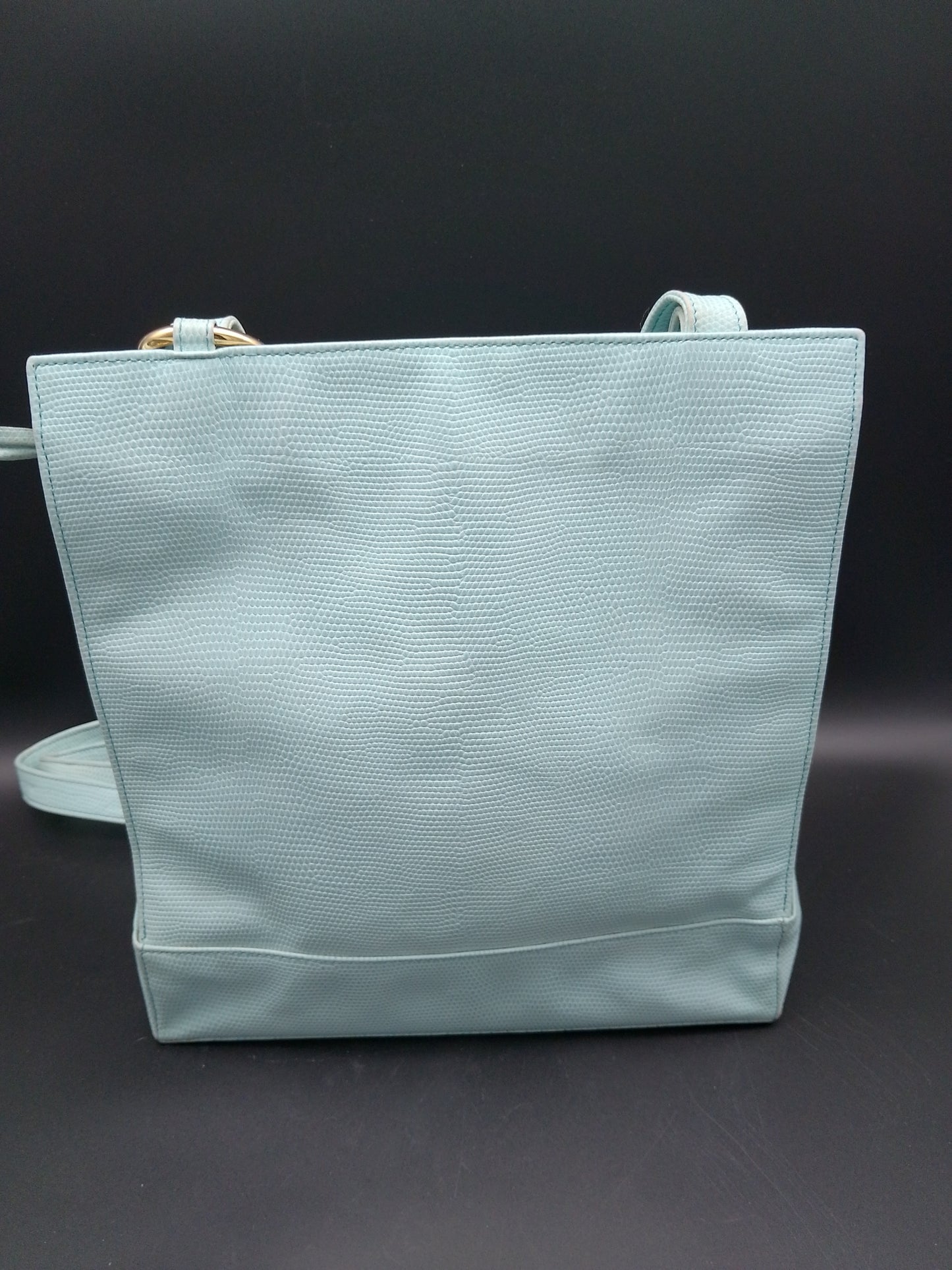 Gianni Versace Lederhandtasche in hellblau Reptildruck mit Hufeisen und kleeblatt