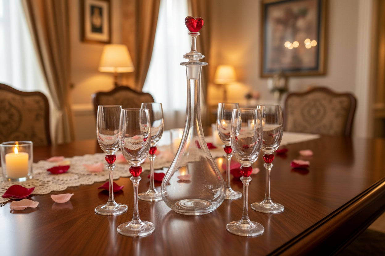 Sherry Likör Schnaps Karaffe mit Herz und passenden 6 Glässer