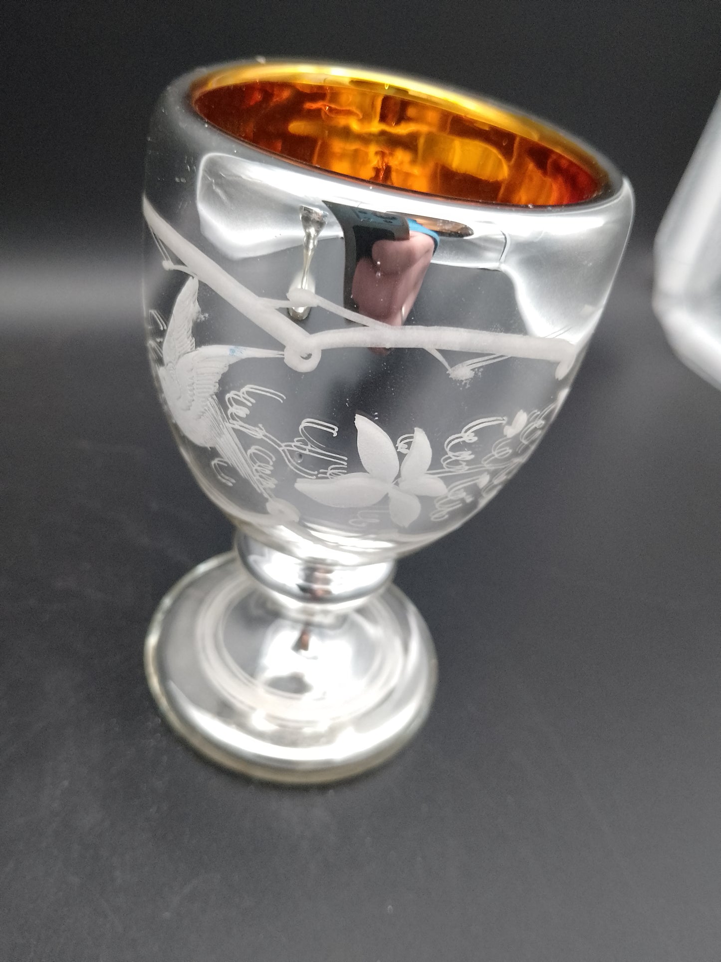 2 Glas Kelche Bauernsilber mit Schneemalerei innen gold - Antik Böhmen Mähren 1880-1900