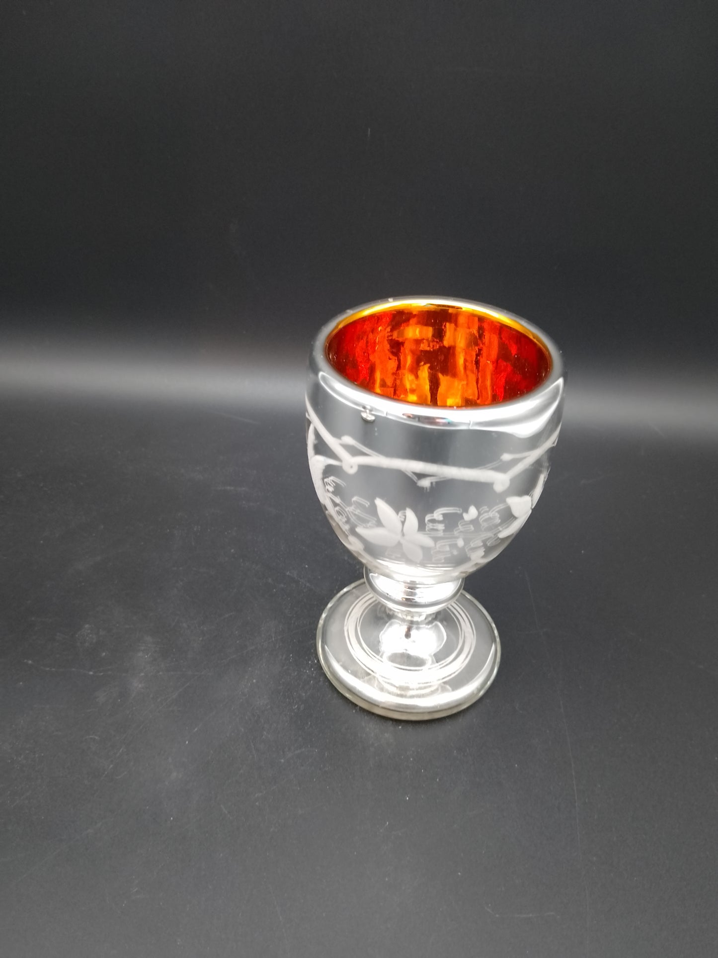 2 Glas Kelche Bauernsilber mit Schneemalerei innen gold - Antik Böhmen Mähren 1880-1900