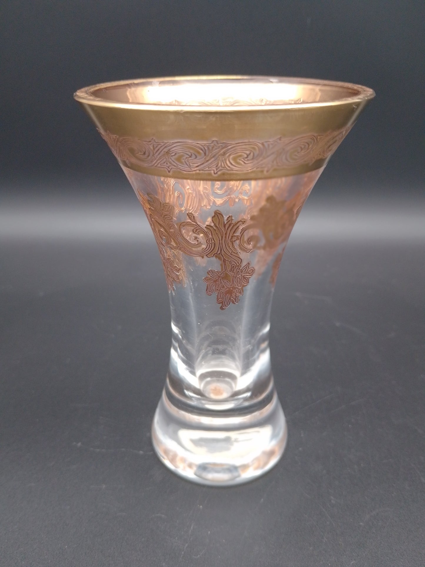 Bleikristal Vase Kelchform Ätzdekor Goldrand und Verzierung