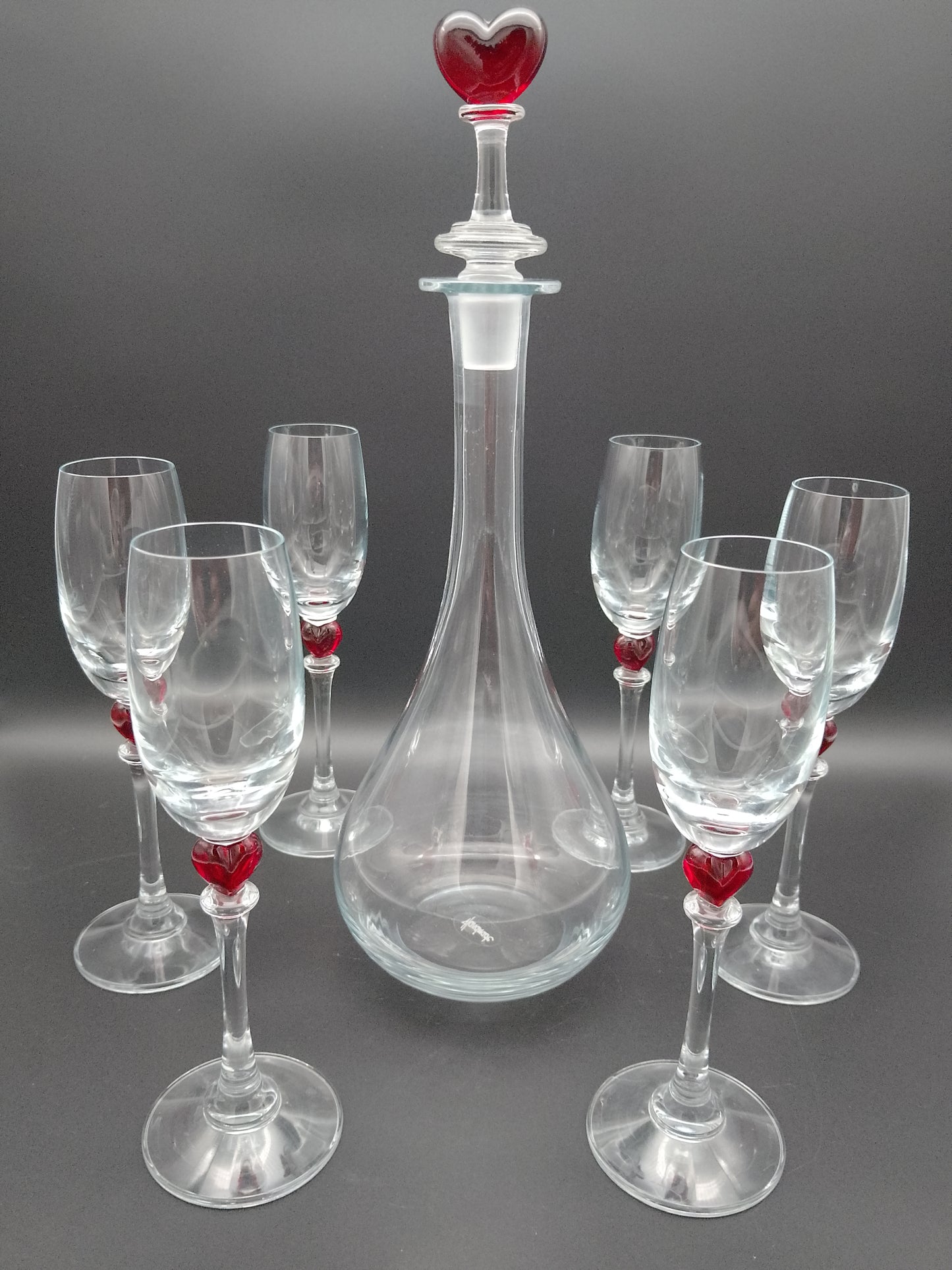 Sherry Likör Schnaps Karaffe mit Herz und passenden 6 Glässer