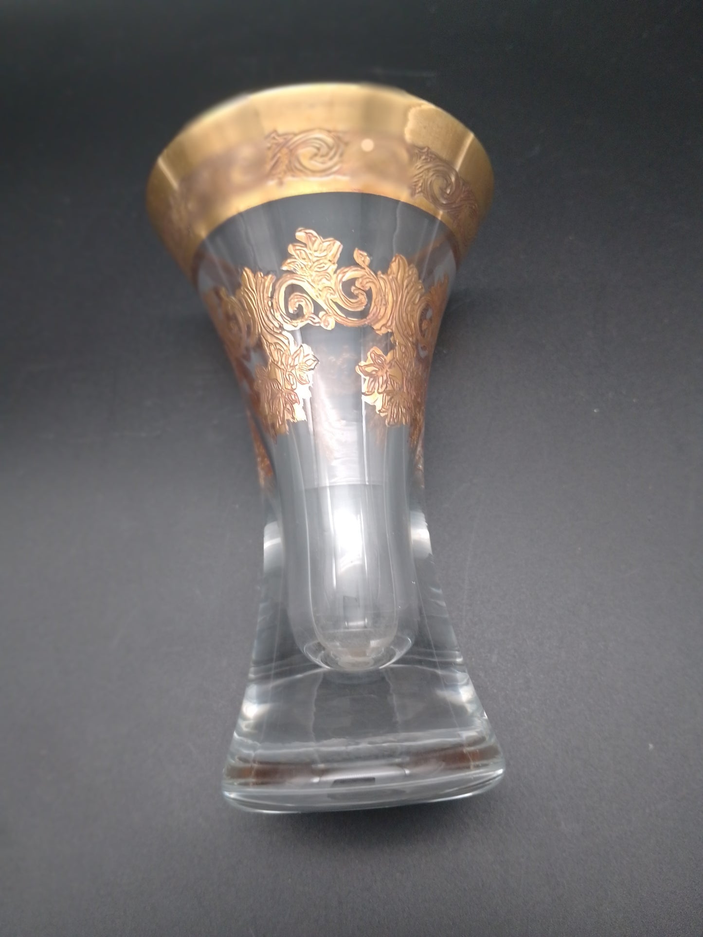 Bleikristal Vase Kelchform Ätzdekor Goldrand und Verzierung