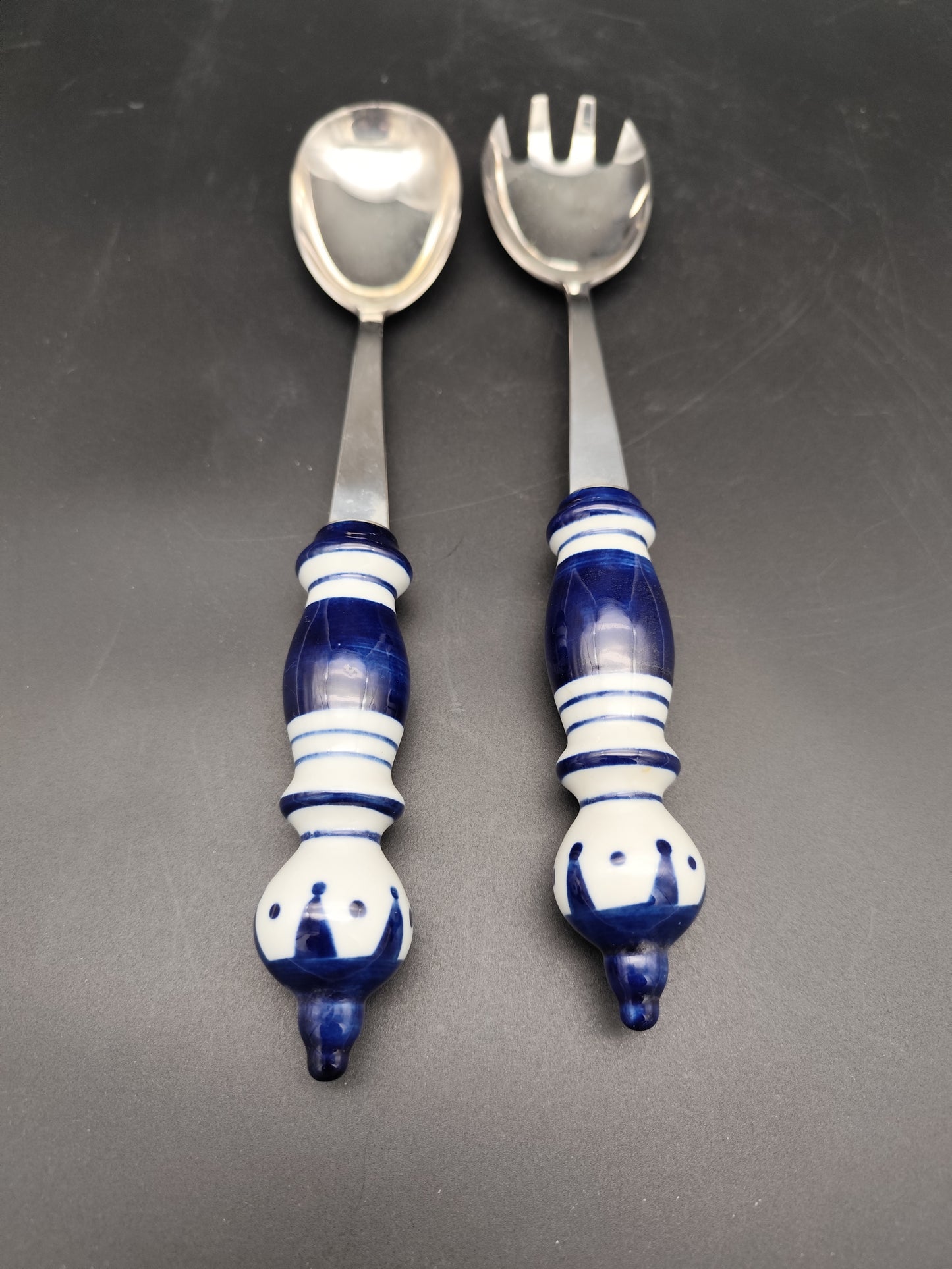 Rosenthal Siena Salatbesteck mit blauweißen Keramikgriffen von Bjorn Winblad