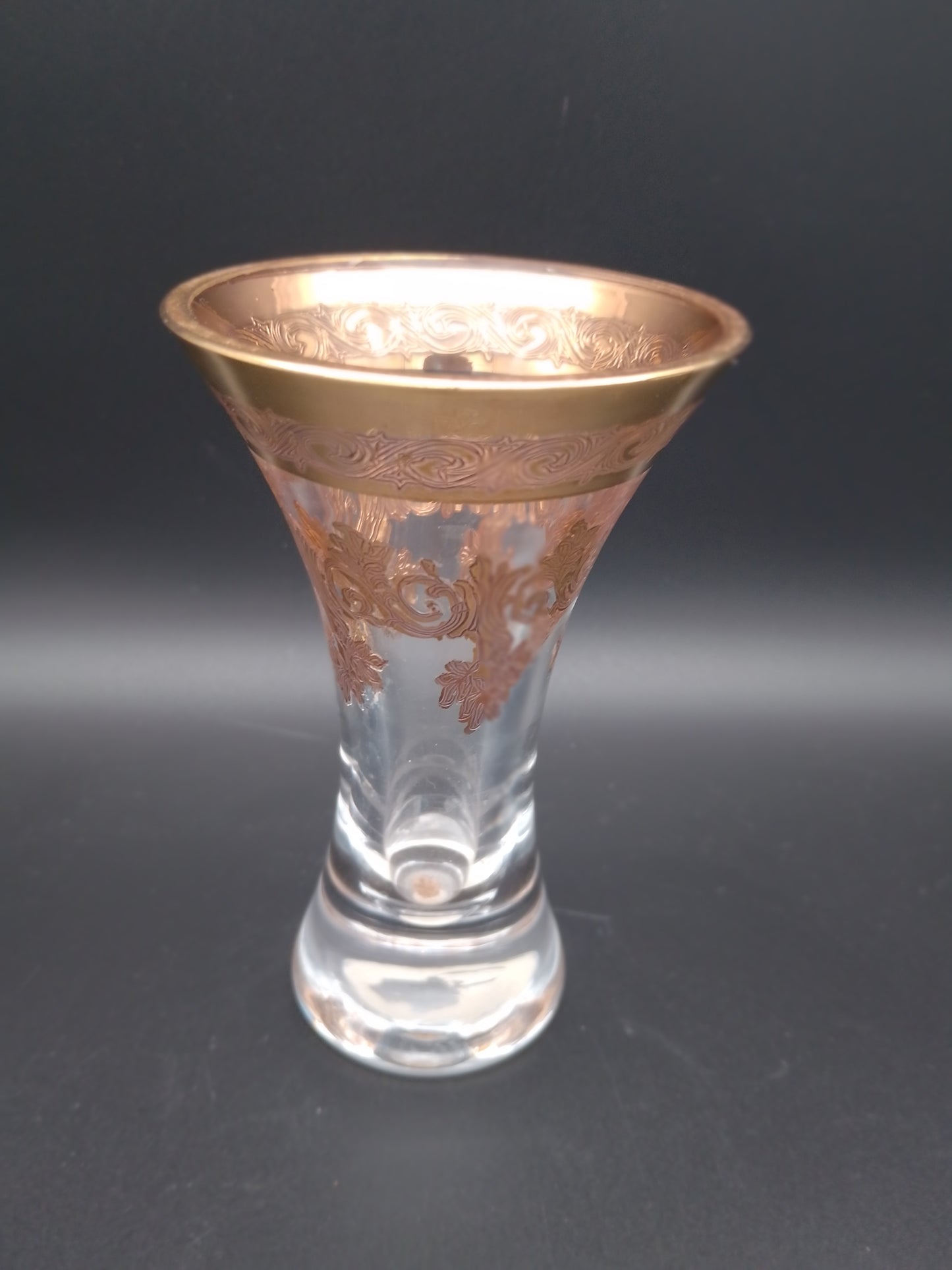 Bleikristal Vase Kelchform Ätzdekor Goldrand und Verzierung