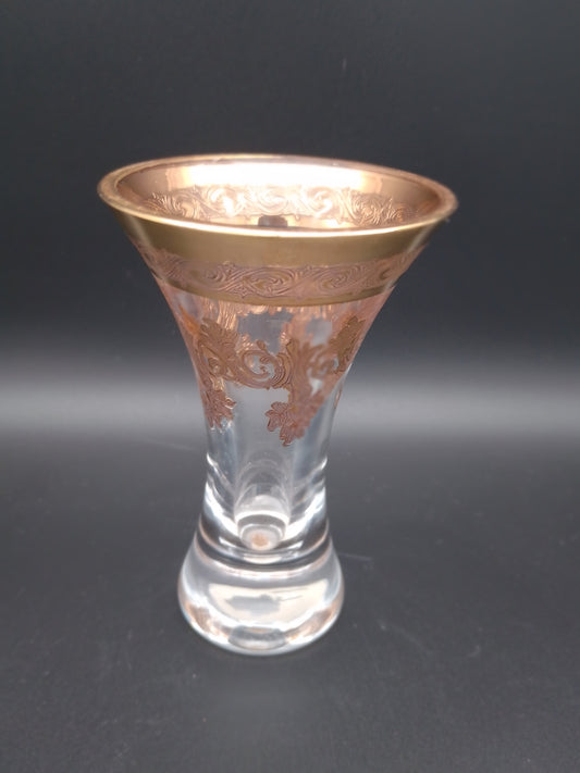 Bleikristal Vase Kelchform Ätzdekor Goldrand und Verzierung