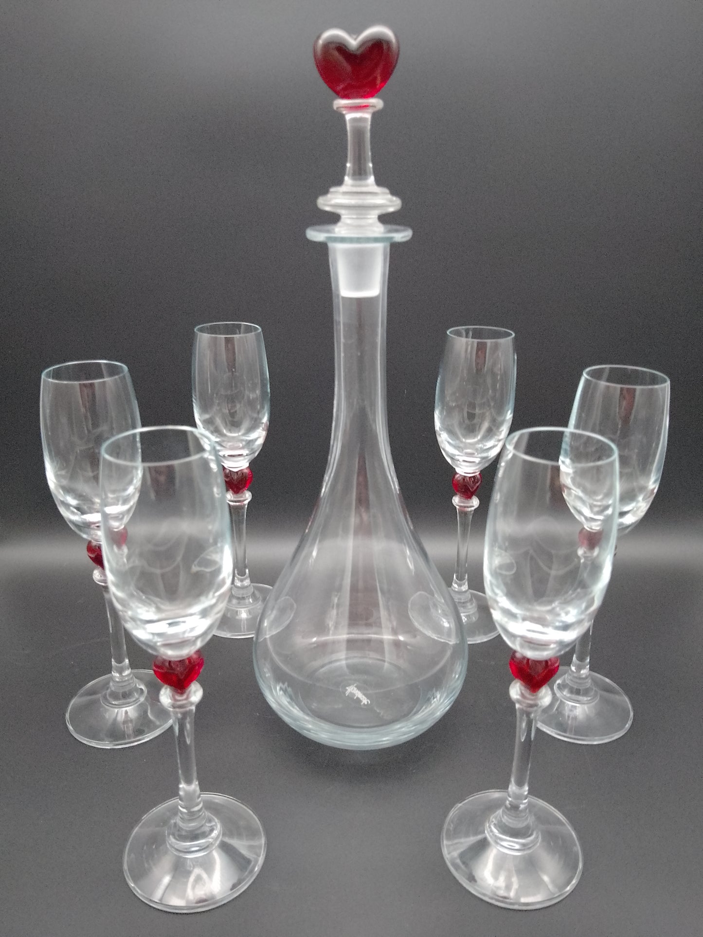 Sherry Likör Schnaps Karaffe mit Herz und passenden 6 Glässer