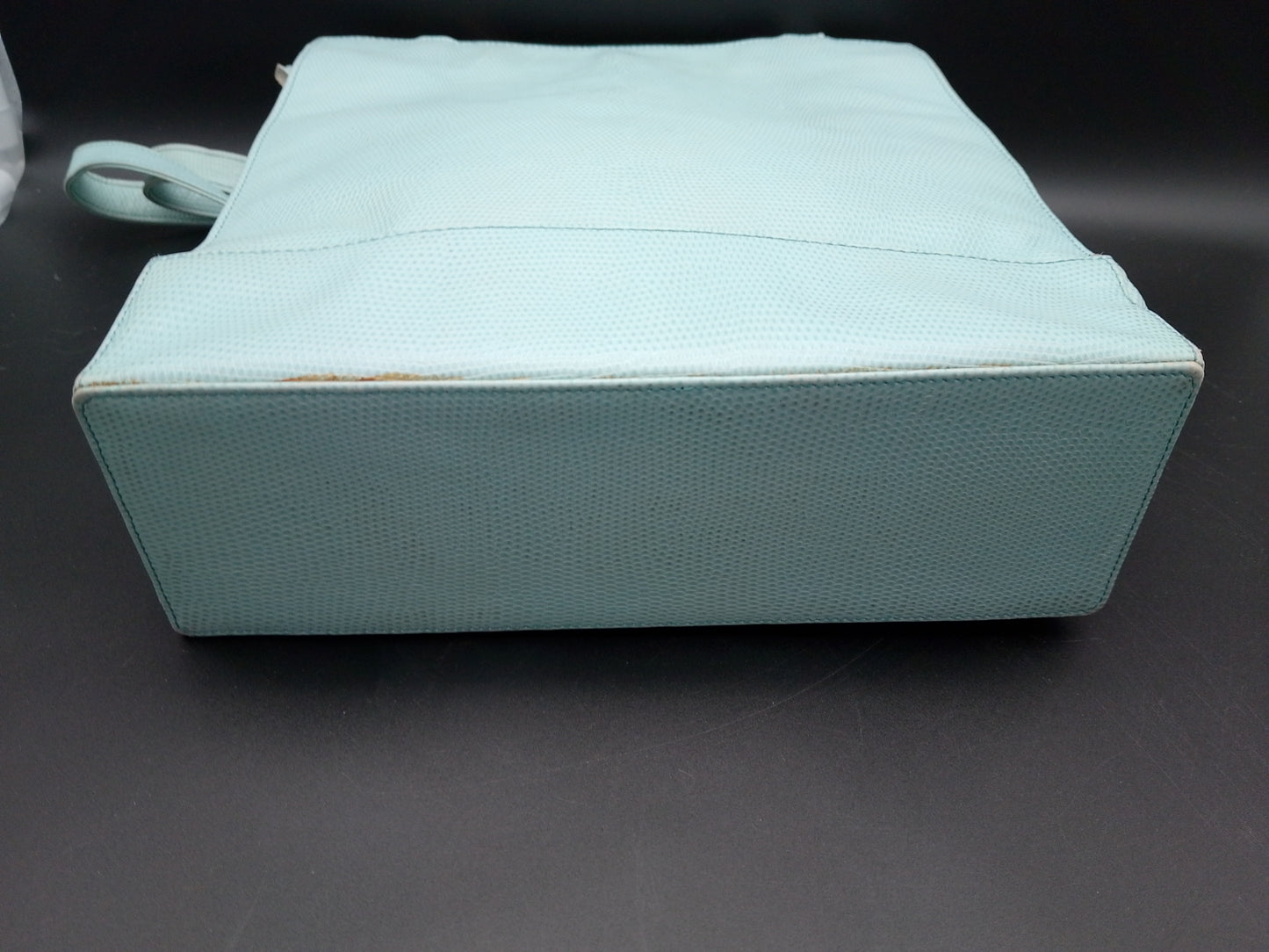 Gianni Versace Lederhandtasche in hellblau Reptildruck mit Hufeisen und kleeblatt