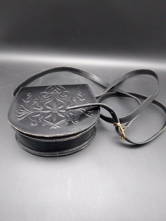 Kleine Leder-Handtasche Schwarz – Geprägtes Floralmuster