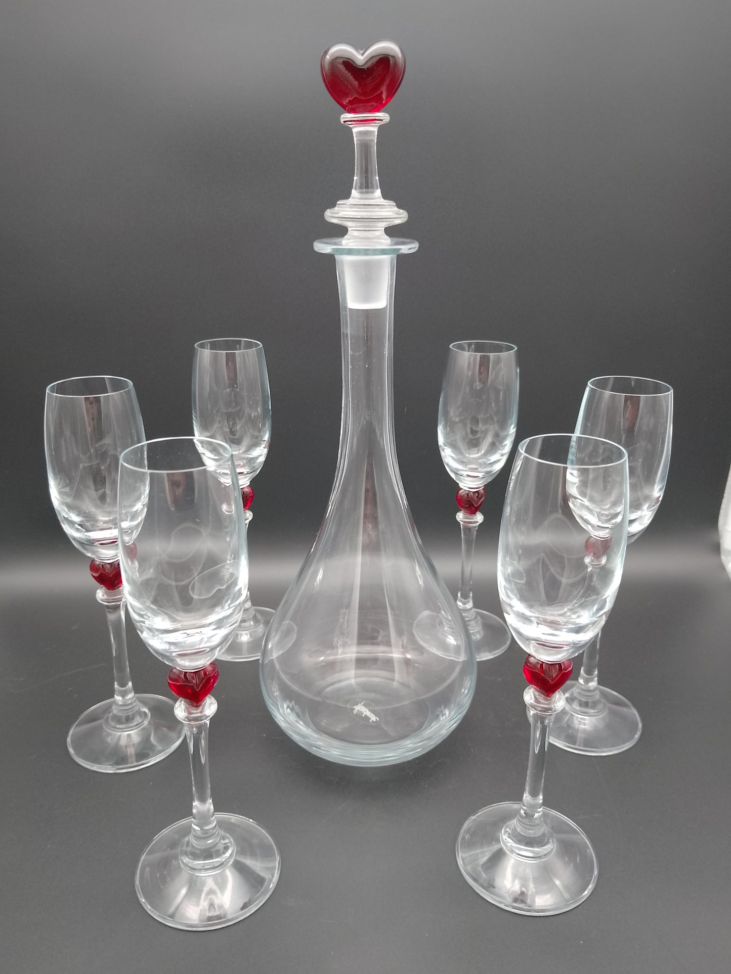 Sherry Likör Schnaps Karaffe mit Herz und passenden 6 Glässer