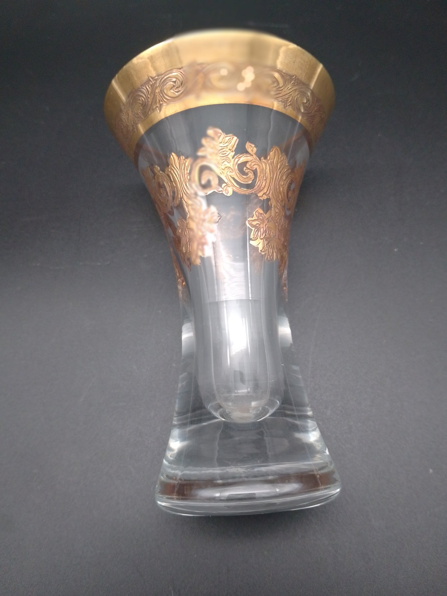 Bleikristal Vase Kelchform Ätzdekor Goldrand und Verzierung